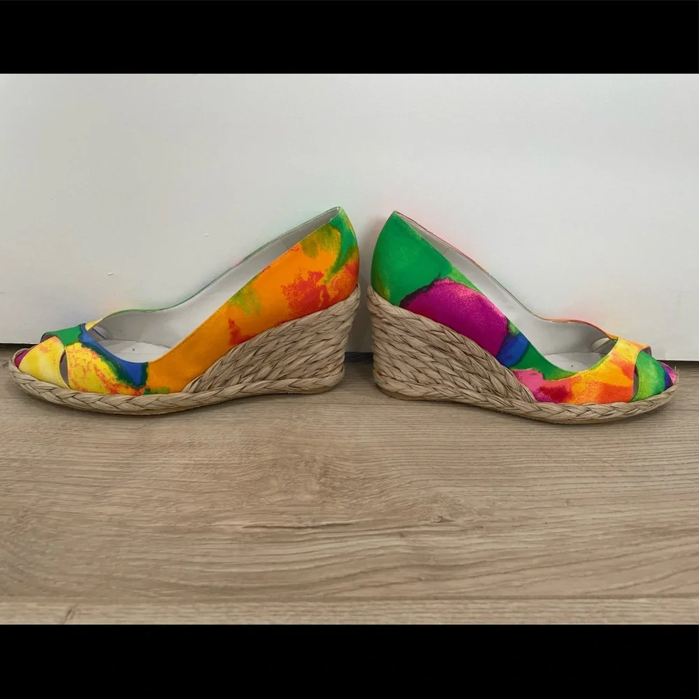 Stuart Weitzman Floral Espadrille Straw Wedge Shoe